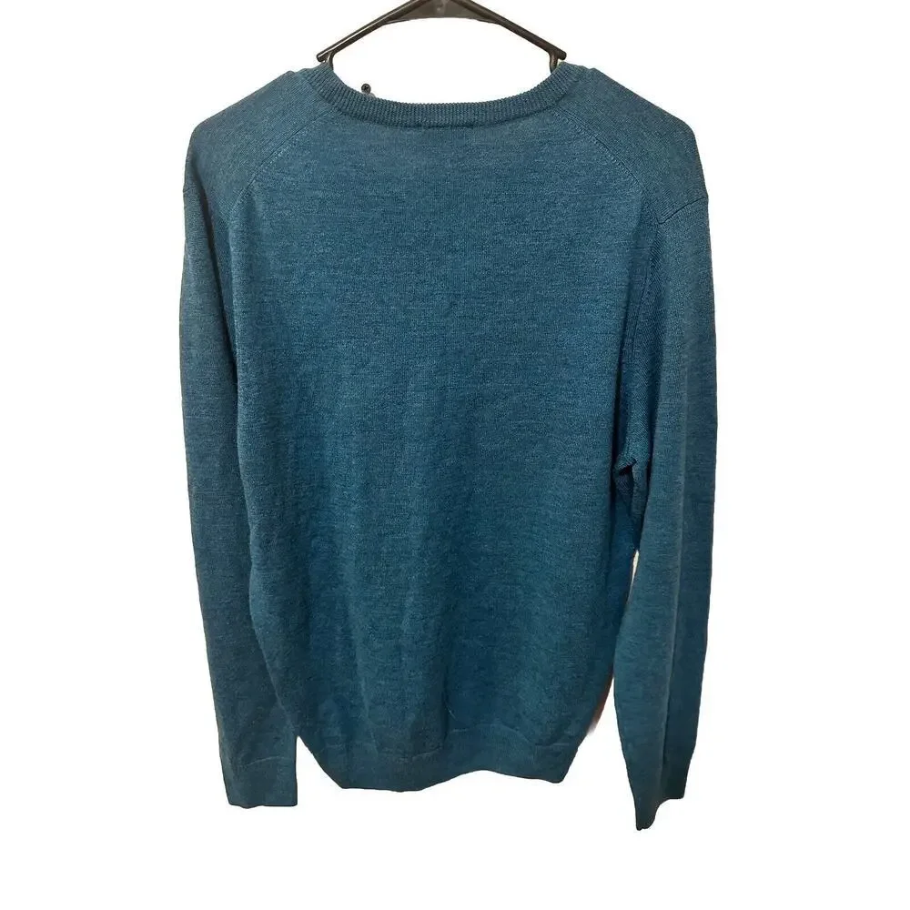 JOS A BANK TRAVELER'S V-Neck Pullover Sweater Mens M Blue 100% Merino Wool Soft